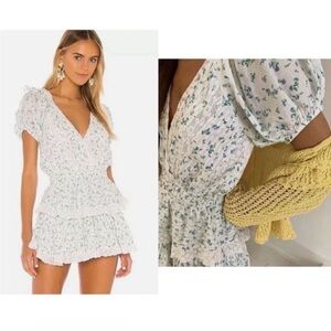 LoveShackFancy Sz M Carlo Mini Dress in Bonnet Ditsy Floral Blue puff sleeve